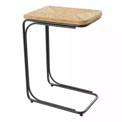 Kirklands Home Natural Seagrass and Black Metal C-Table Tan Clearance