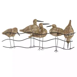 Kirklands Home Natural Seagrass and Metal Birds Wall Plaque New