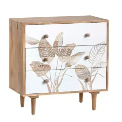 Kirklands Home Natural Seaside Tropical Leaves 3-Drawer Chest Outlet