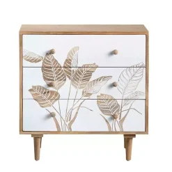 Kirklands Home Natural Seaside Tropical Leaves 3-Drawer Chest Outlet