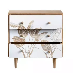 Kirklands Home Natural Seaside Tropical Leaves 3-Drawer Chest Outlet