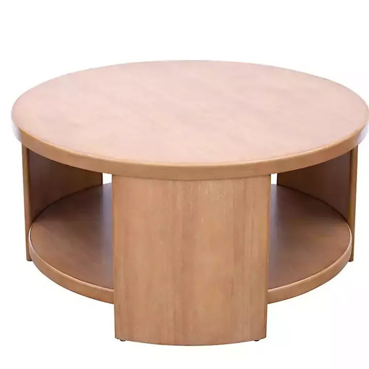 Kirklands Home Natural Skye Round Coffee Table Tan New
