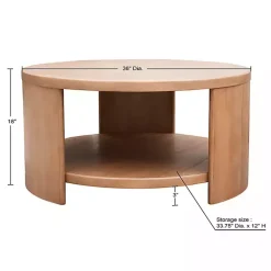 Kirklands Home Natural Skye Round Coffee Table Tan New