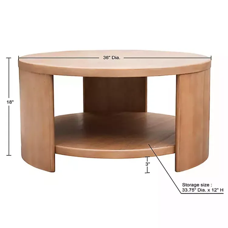 Kirklands Home Natural Skye Round Coffee Table Tan New