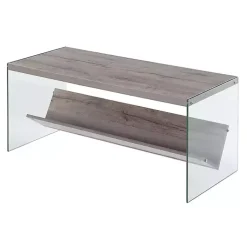Kirklands Home Natural Soho Glass Coffee Table with V Shelf Brown Clearance
