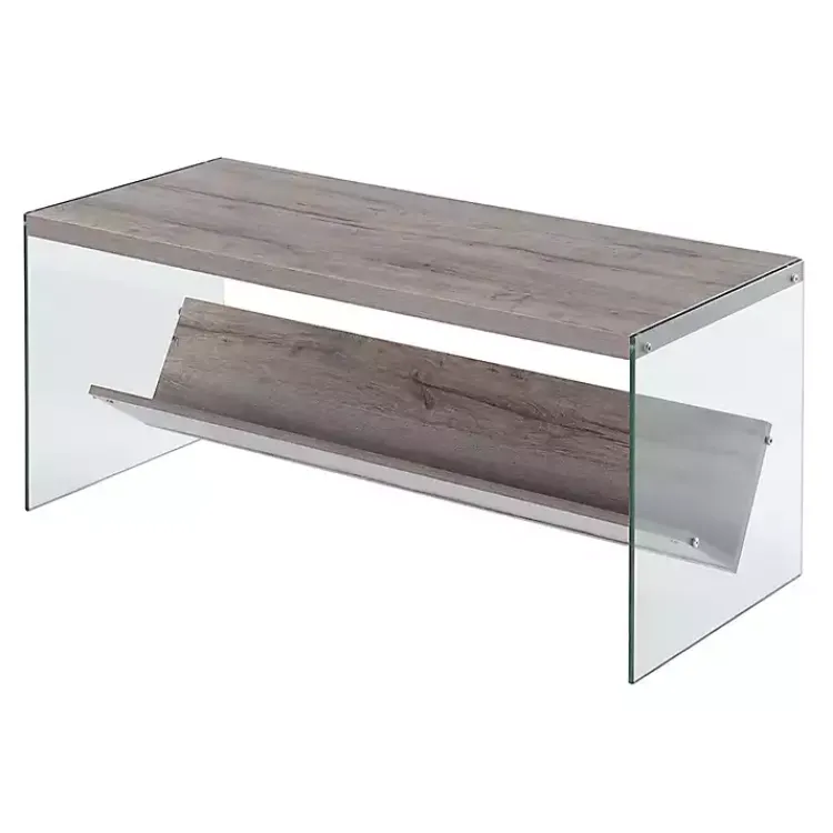 Kirklands Home Natural Soho Glass Coffee Table with V Shelf Brown Clearance