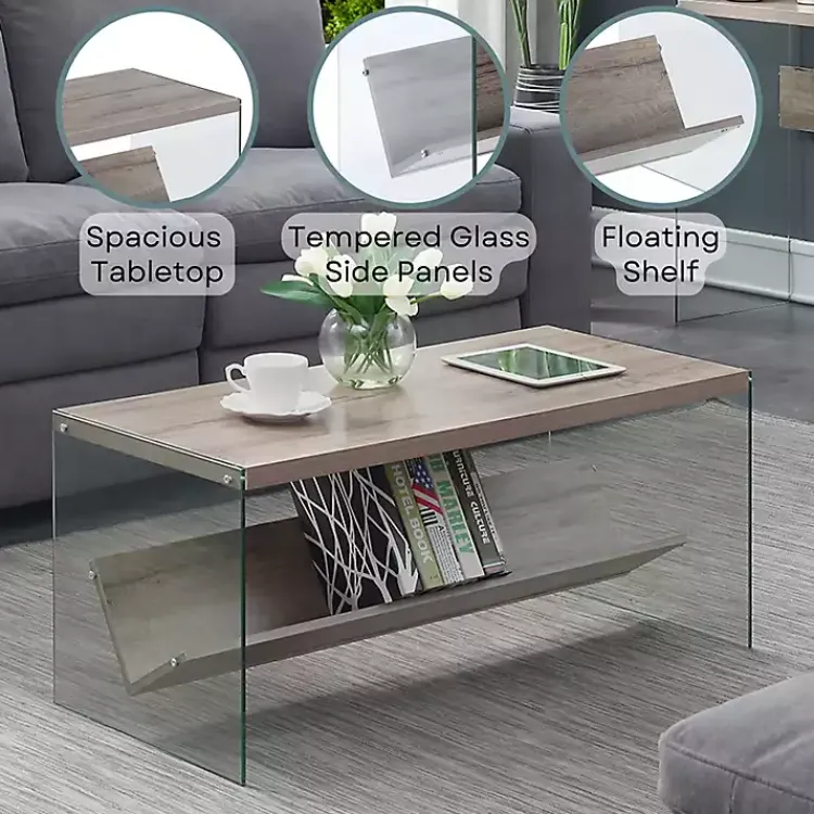 Kirklands Home Natural Soho Glass Coffee Table with V Shelf Brown Clearance