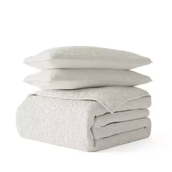 Kirklands Home Natural Stitched Floral 3-pc. King Quilt Set Ivory Hot