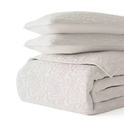 Kirklands Home Natural Stitched Floral 3-pc. King Quilt Set Ivory Hot