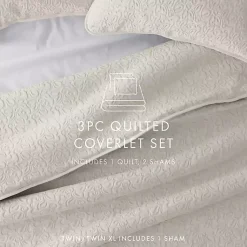 Kirklands Home Natural Stitched Floral 3-pc. King Quilt Set Ivory Hot