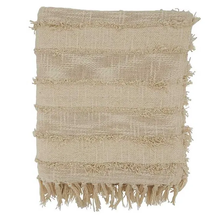 Blankets & Throws>Kirklands Home Natural Striped and Fringe Throw Blanket Tan
