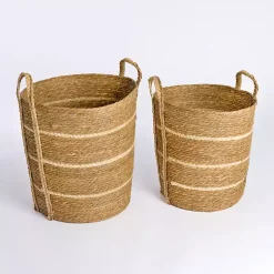 Baskets & Boxes>Kirklands Home Natural Striped Baskets, Set of 2 Tan