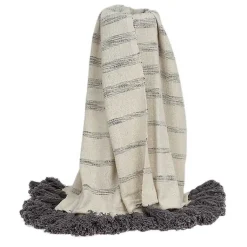 Blankets & Throws>Kirklands Home Natural Striped Cotton Handloomed Tassel Throw