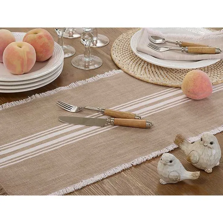 Kirklands Home Natural Striped Fringe Table Runner, 72 in. Tan Best