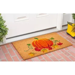 Fall>Kirklands Home Natural Tan Coir Harvest Pumpkin Doormat