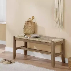 Kirklands Home Natural Twisted Seagrass and Wood Bench Tan Online