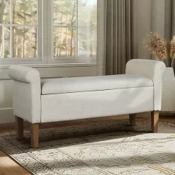 Kirklands Home Natural Upholstered Aubrey Storage Bench Ivory Hot