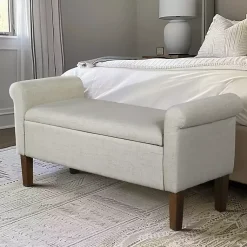 Kirklands Home Natural Upholstered Aubrey Storage Bench Ivory Hot