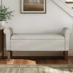 Kirklands Home Natural Upholstered Aubrey Storage Bench Ivory Hot
