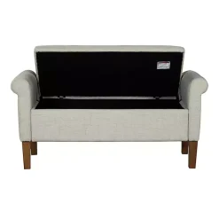 Kirklands Home Natural Upholstered Aubrey Storage Bench Ivory Hot
