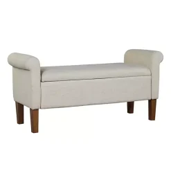 Kirklands Home Natural Upholstered Aubrey Storage Bench Ivory Hot