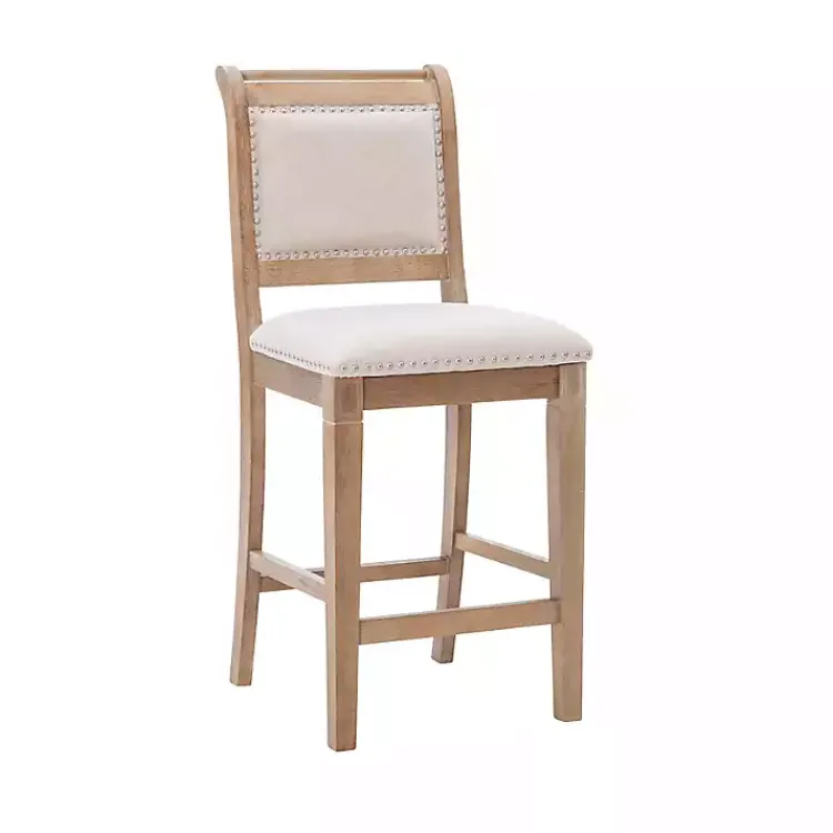 Kirklands Home Natural Upholstered Wood Frame Counter Stool Tan Outlet