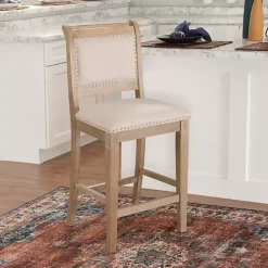 Kirklands Home Natural Upholstered Wood Frame Counter Stool Tan Outlet