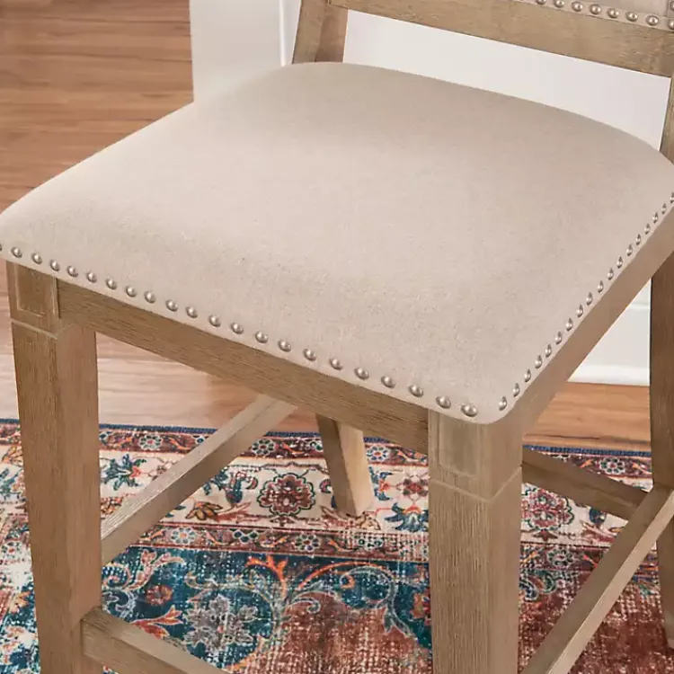 Kirklands Home Natural Upholstered Wood Frame Counter Stool Tan Outlet