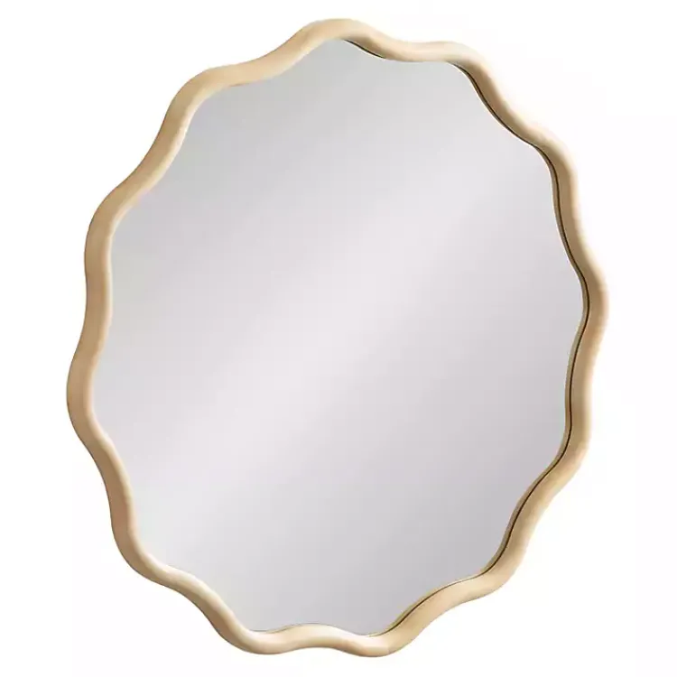 Kirklands Home Natural Wavy Scallop Round Wall Mirror Tan