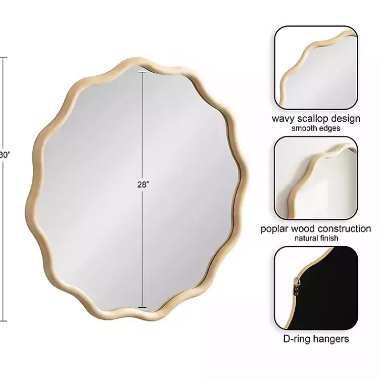 Kirklands Home Natural Wavy Scallop Round Wall Mirror Tan
