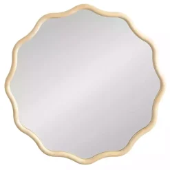 Kirklands Home Natural Wavy Scallop Round Wall Mirror Tan