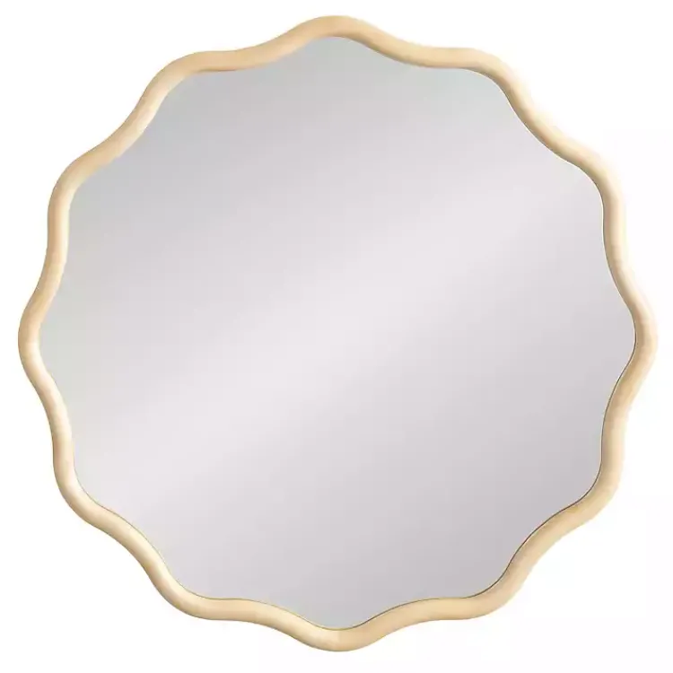 Kirklands Home Natural Wavy Scallop Round Wall Mirror Tan