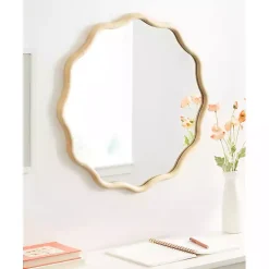 Kirklands Home Natural Wavy Scallop Round Wall Mirror Tan