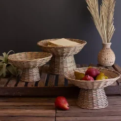 Decorative Bowls & Jars>Kirklands Home Natural Wicker Compote Bowls, Set of 3 Tan