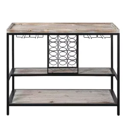 Kirklands Home Natural Wood & Black Metal Wine Rack Console Table New