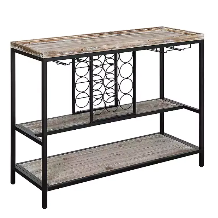 Kirklands Home Natural Wood & Black Metal Wine Rack Console Table New