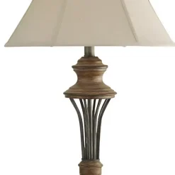 Kirklands Home Natural Wood & Bronze Metal 3-pc. Lamp Set Ivory Online