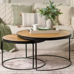 Kirklands Home Natural Wood & Metal 2-pc. Coffee Table Set Tan Discount