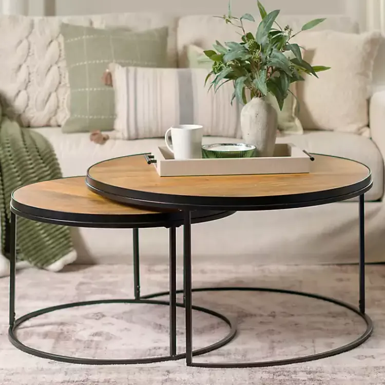 Kirklands Home Natural Wood & Metal 2-pc. Coffee Table Set Tan Discount