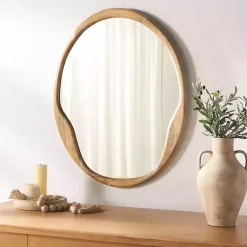 Kirklands Home Natural Wood Abstract Oval Wall Mirror Hot