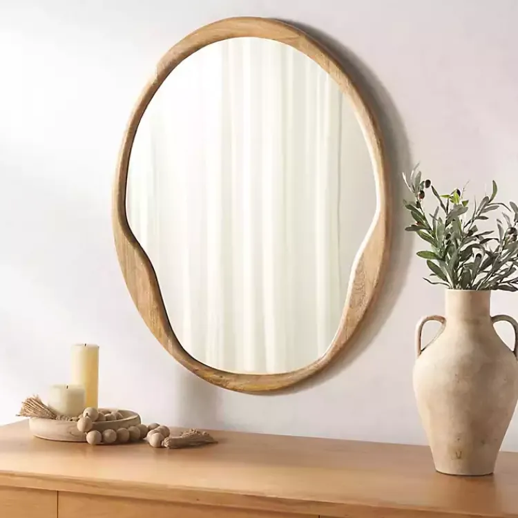 Kirklands Home Natural Wood Abstract Oval Wall Mirror Hot