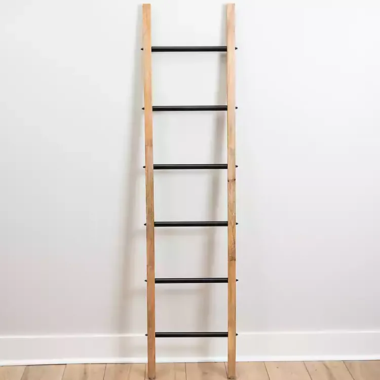 Decorative Accents>Kirklands Home Natural Wood and Black Metal Ladder
