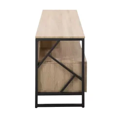 Kirklands Home Natural Wood and Black Steel Media Sd Tan Best