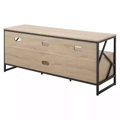 Kirklands Home Natural Wood and Black Steel Media Sd Tan Best