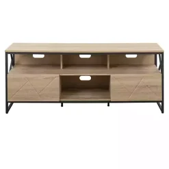 Kirklands Home Natural Wood and Black Steel Media Sd Tan Best