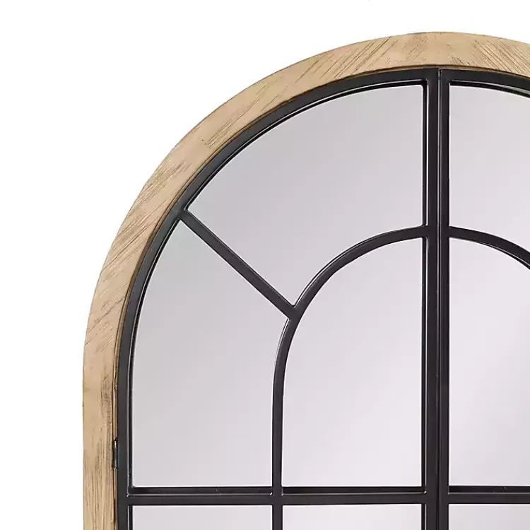 Kirklands Home Natural Wood and Metal Arch Windowpane Wall Mirror Clearance