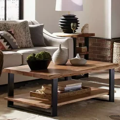 Kirklands Home Natural Wood and Metal Coffee Table