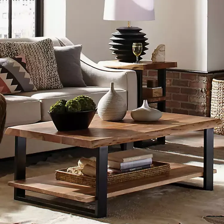 Kirklands Home Natural Wood and Metal Coffee Table