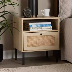 Kirklands Home Natural Wood and Metal Storage Shelf Nightsd Tan Online