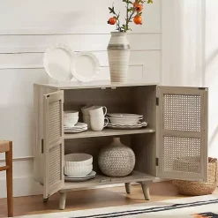 Kirklands Home Natural Wood and Rattan Carpinteria Cabinet Brown Best